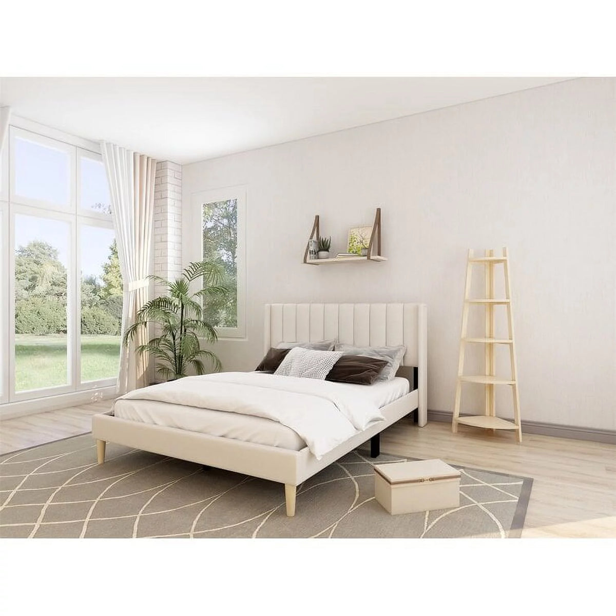 Full Low Profile Upholstered Platform Bed Dark-Grey Velvet P268