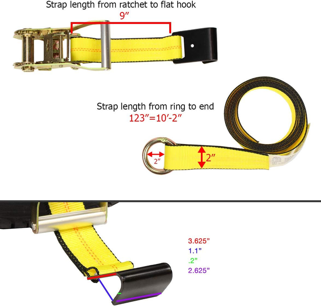 4 Pack Car Wheel Lasso Straps with Flat Hook and Ratchet C1745