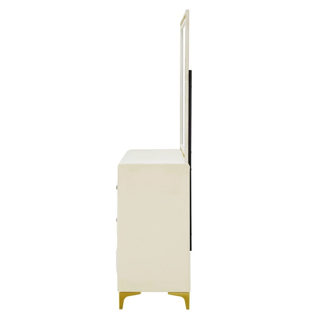 Velvet 6 Drawer Dresser with Mirror and Gold Legs in Cream G47266