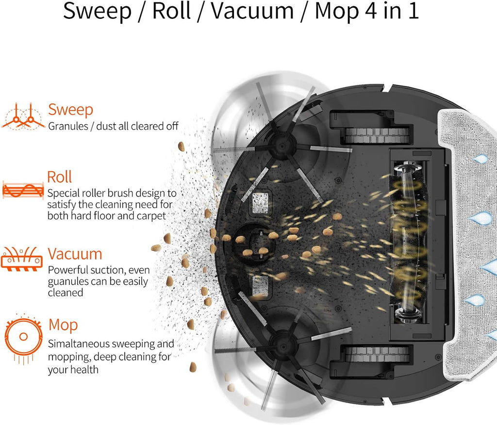 2500Pa Robot Vacuum and Mop with Boundary Strips K467