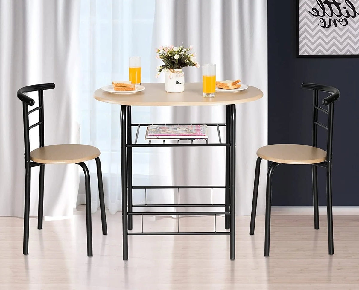 3 Pieces Dining Set with Metal Frame & Storage Shelf P796028