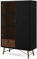 Black Matte/Walnut Drawer China Cabinet with Glass Door S603
