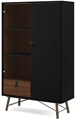 Black Matte/Walnut Drawer China Cabinet with Glass Door S603
