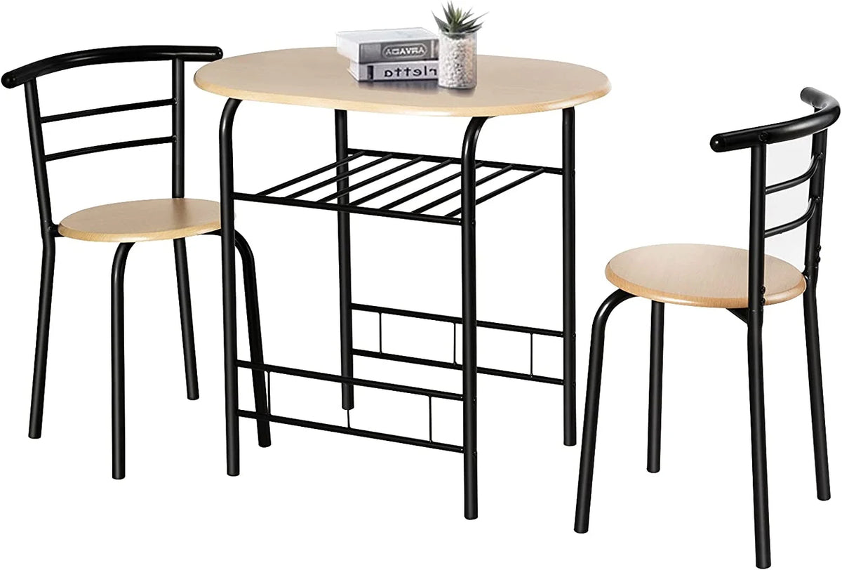 3 Pieces Dining Set with Metal Frame & Storage Shelf P796028