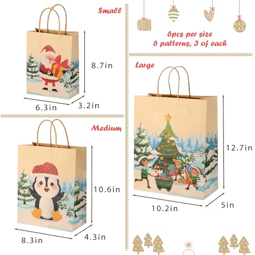 18 Pack Christmas Kraft Gift Bags with Tissue Papers D63783