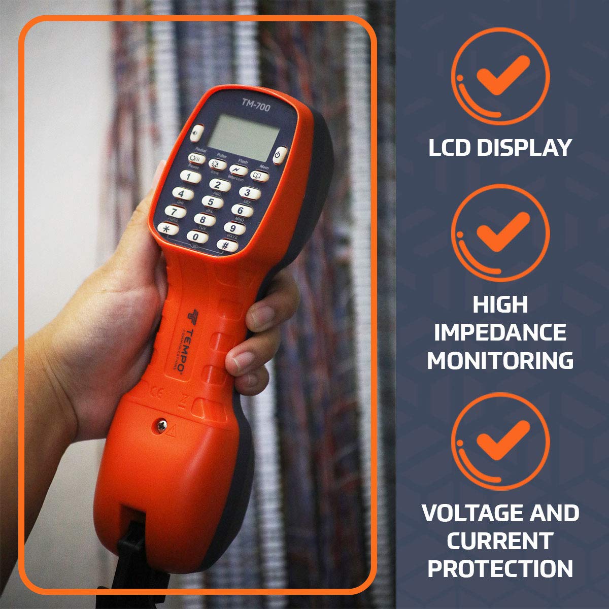 Telephone Test Set with LCD Display and Angled Bed-of-Nails Clips M147