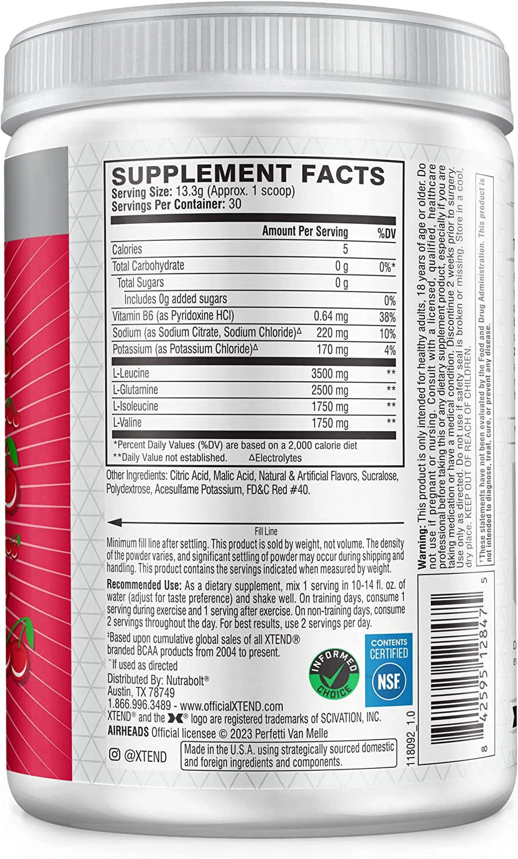 BCAA Powder, Airheads Cherry, 30 Servings B5207