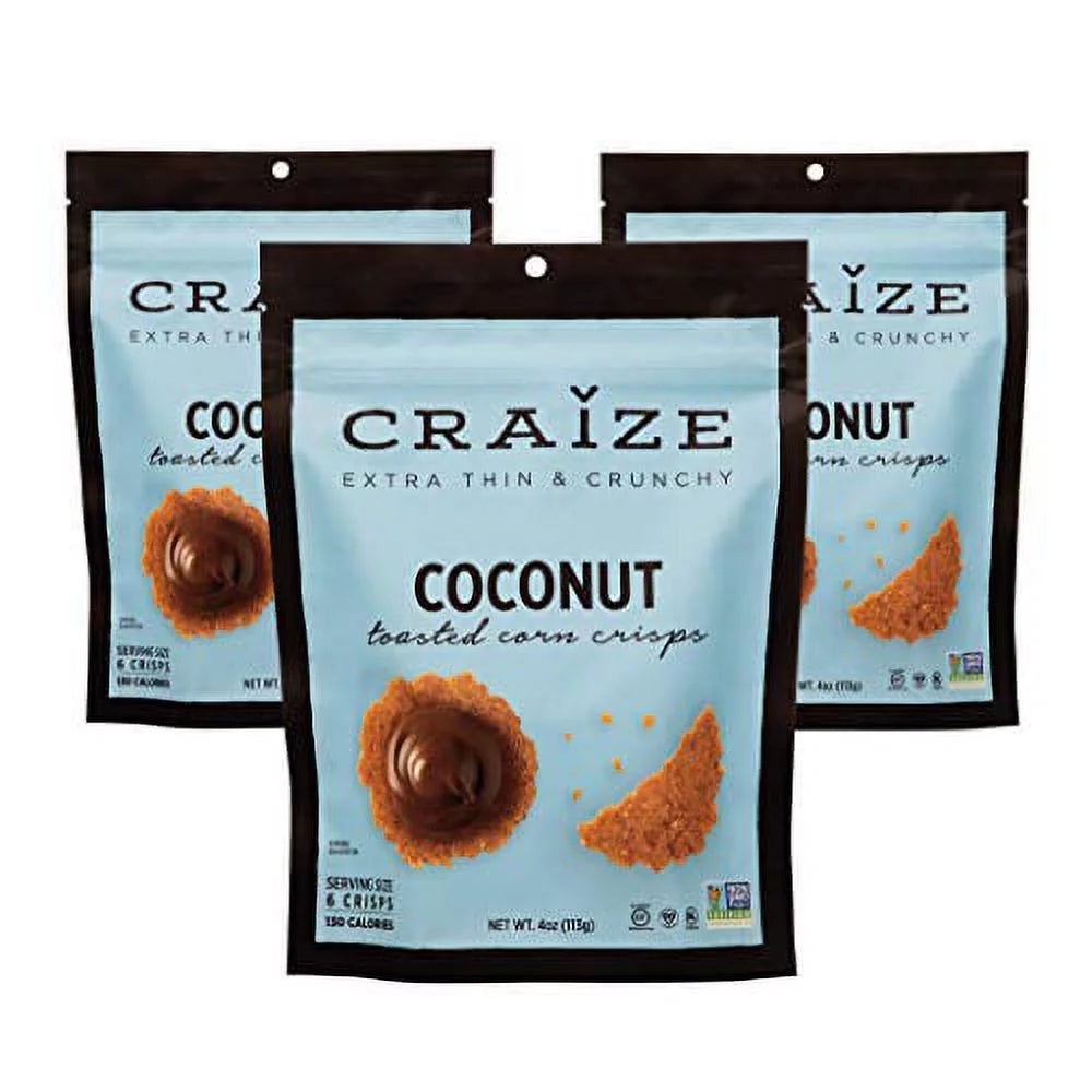 Extra Thin Toasted Corn Crisps Vegan Gluten Free 3 Pack Coconut F316