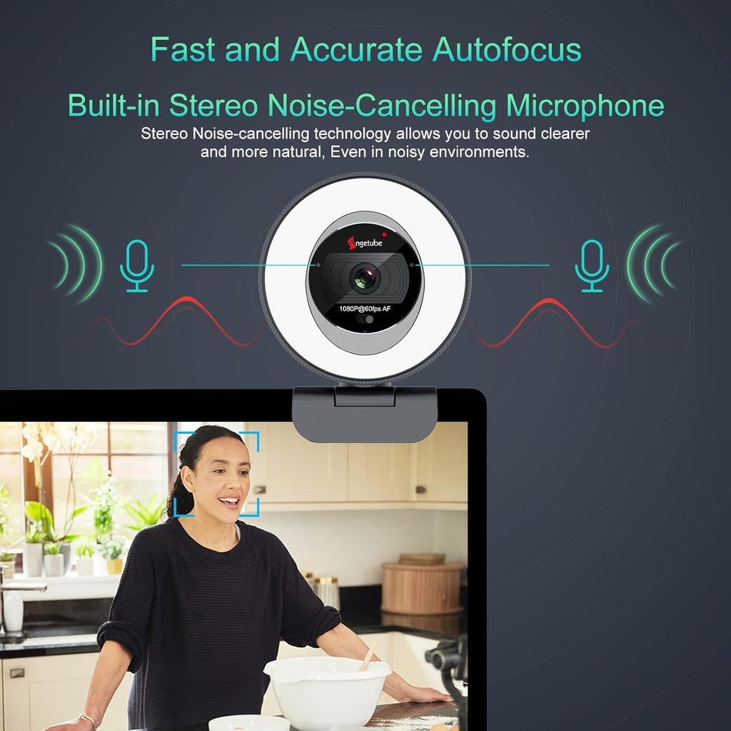 1080P 60FPS 2X Digital Zoom Streaming Webcam with Ring Light and Privacy Cover U113