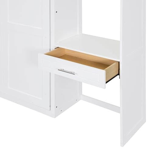 Queen Size Wood Murphy Bed with Desk and Storage Shelves J624