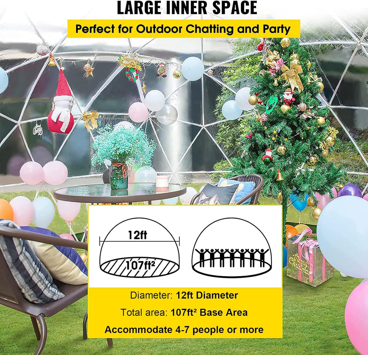 12FT Bubble Tent Dome for 4-8 Person with Triangular Transparent Window M803