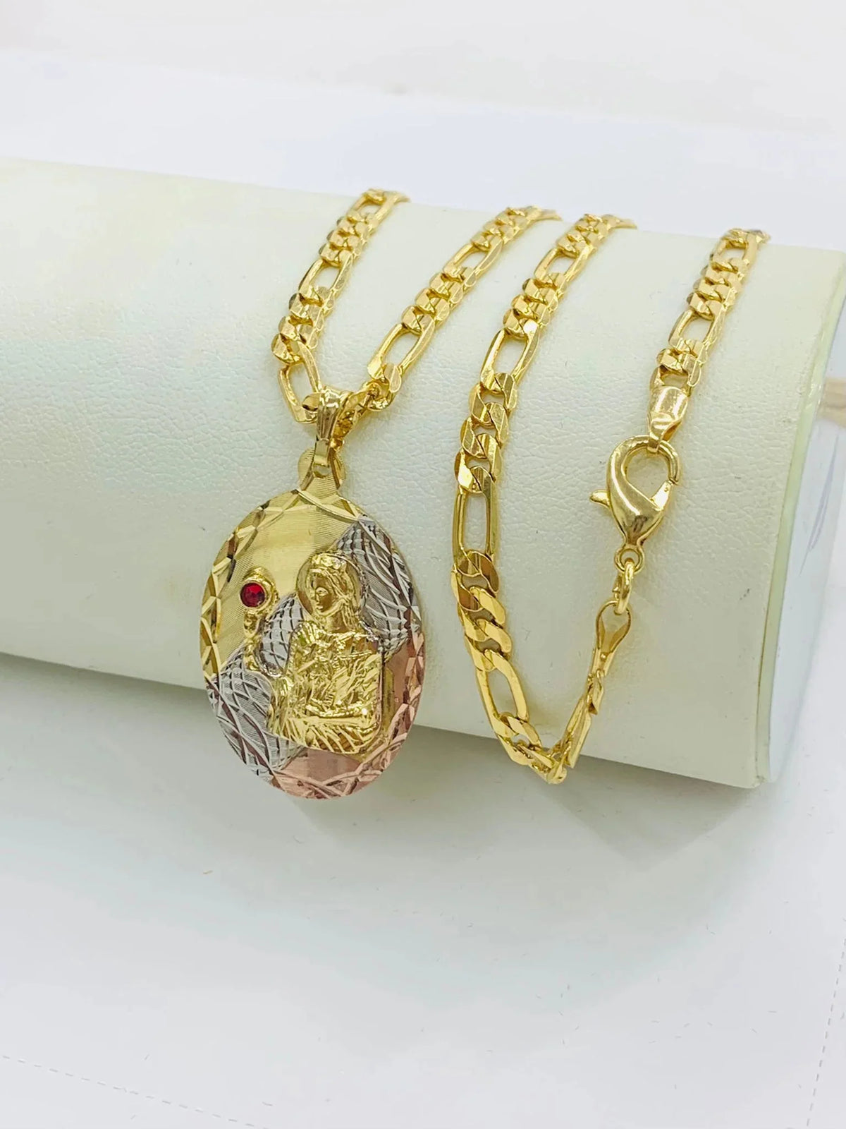 Tri Color Gold Filled 24" Figaro Link Chain Necklace U20561