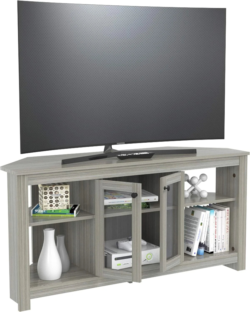 Oak Corner TV Stand with Glass Doors F682428