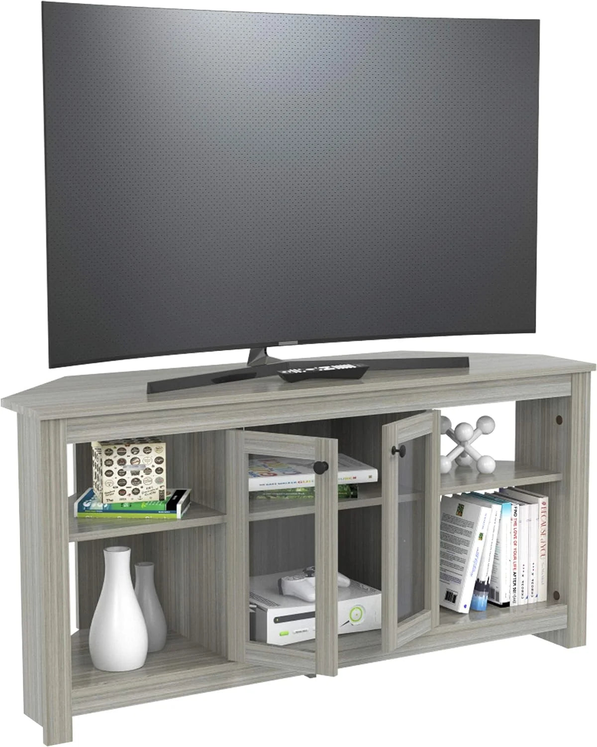 Oak Corner TV Stand with Glass Doors F682428