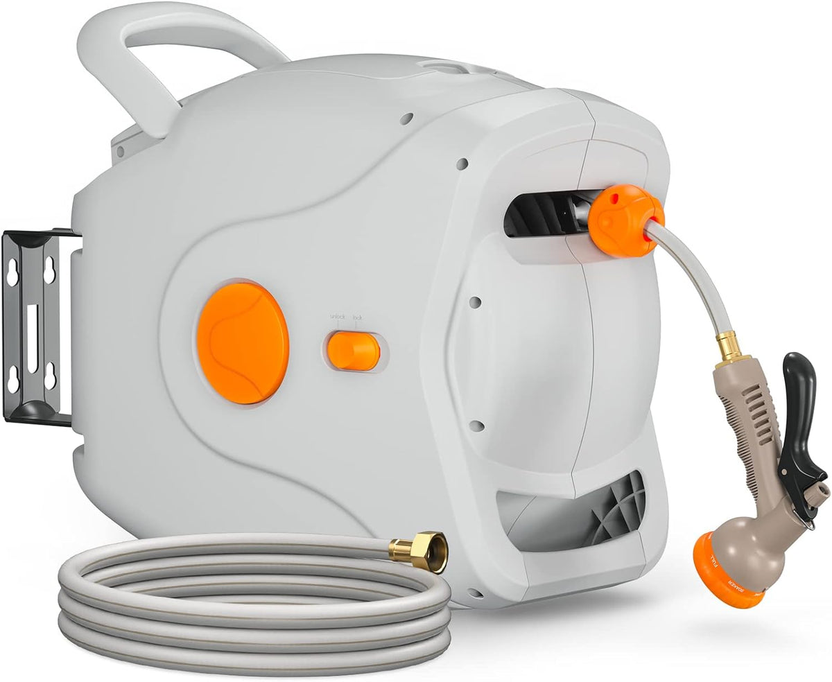 100 FT 1/2 Retractable Wall Mounted Garden Hose Reel with Automatic Rewind G14918