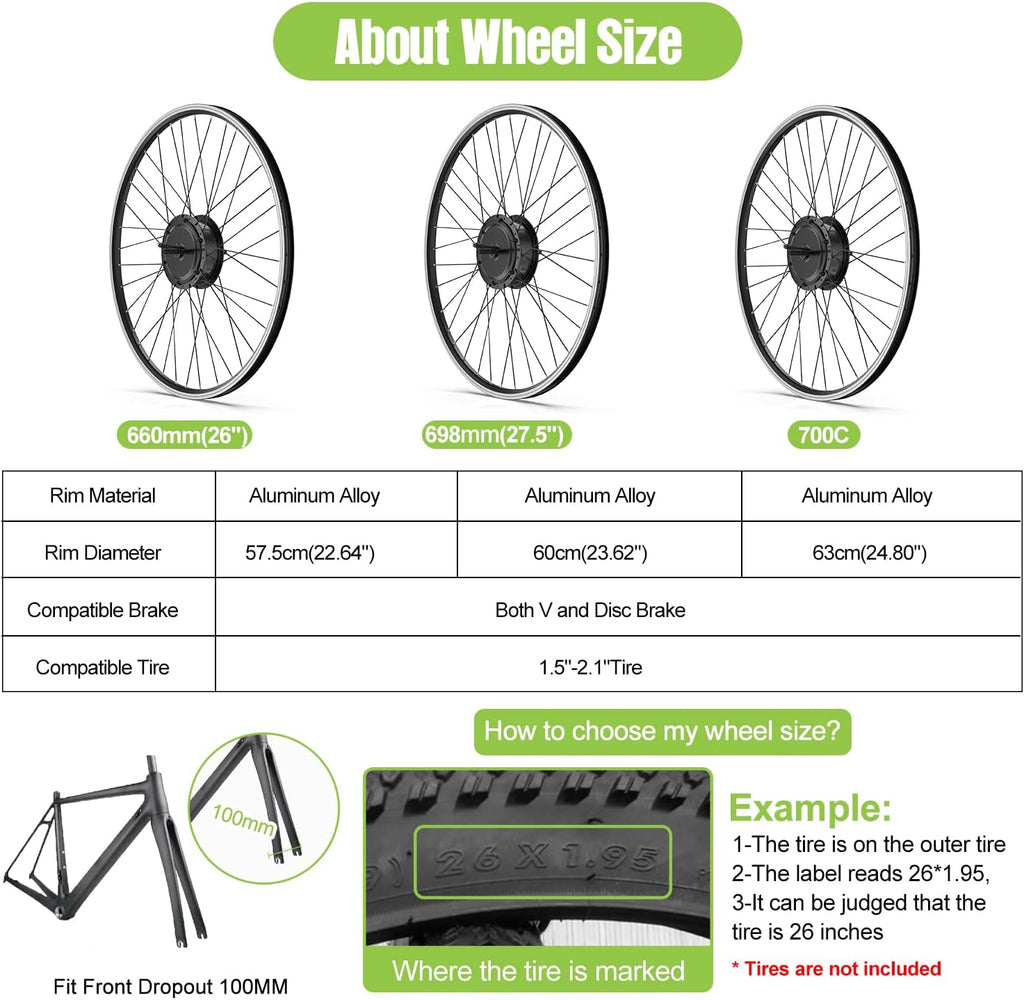 48V 500W Front Hub Motor Electric Bike Conversion Kit for 26 inch Wheel with LCD Display A163