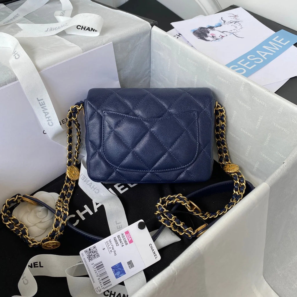 Navy Blue Mini Flap Bag with Top Handle T492931