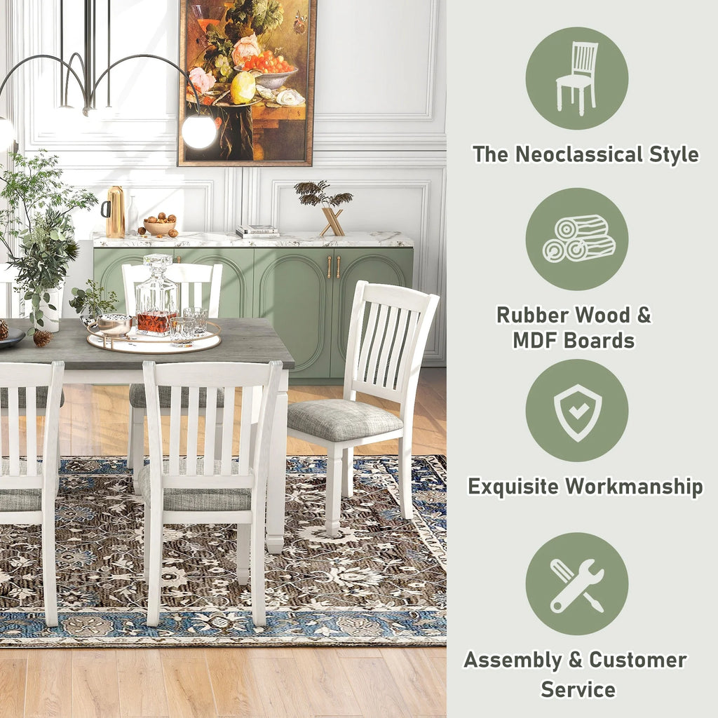 Solid Wood 7-Pieces Dining Table Set with 6 Upholstered Chairs U4099