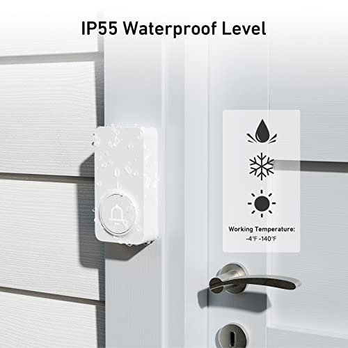 Wireless Doorbell with 2 Receiver, 1000ft Range, Waterproof, White R941