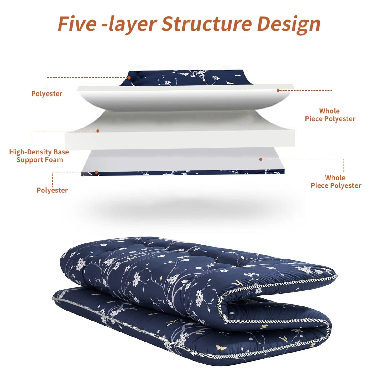Floral Design Twin Size Japanese Floor Mattress S20482