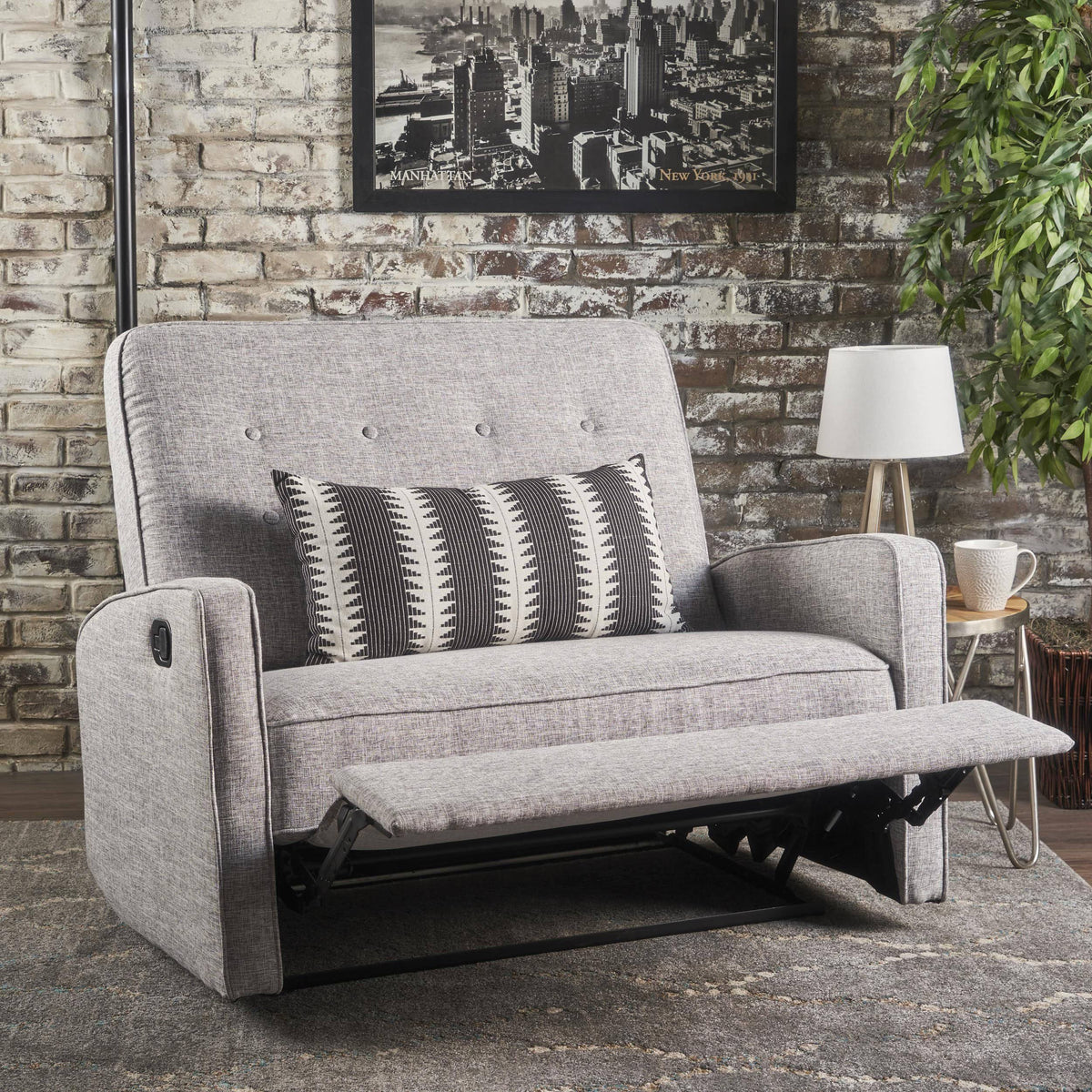 Gray Buttoned Fabric Reclining Loveseat I8947