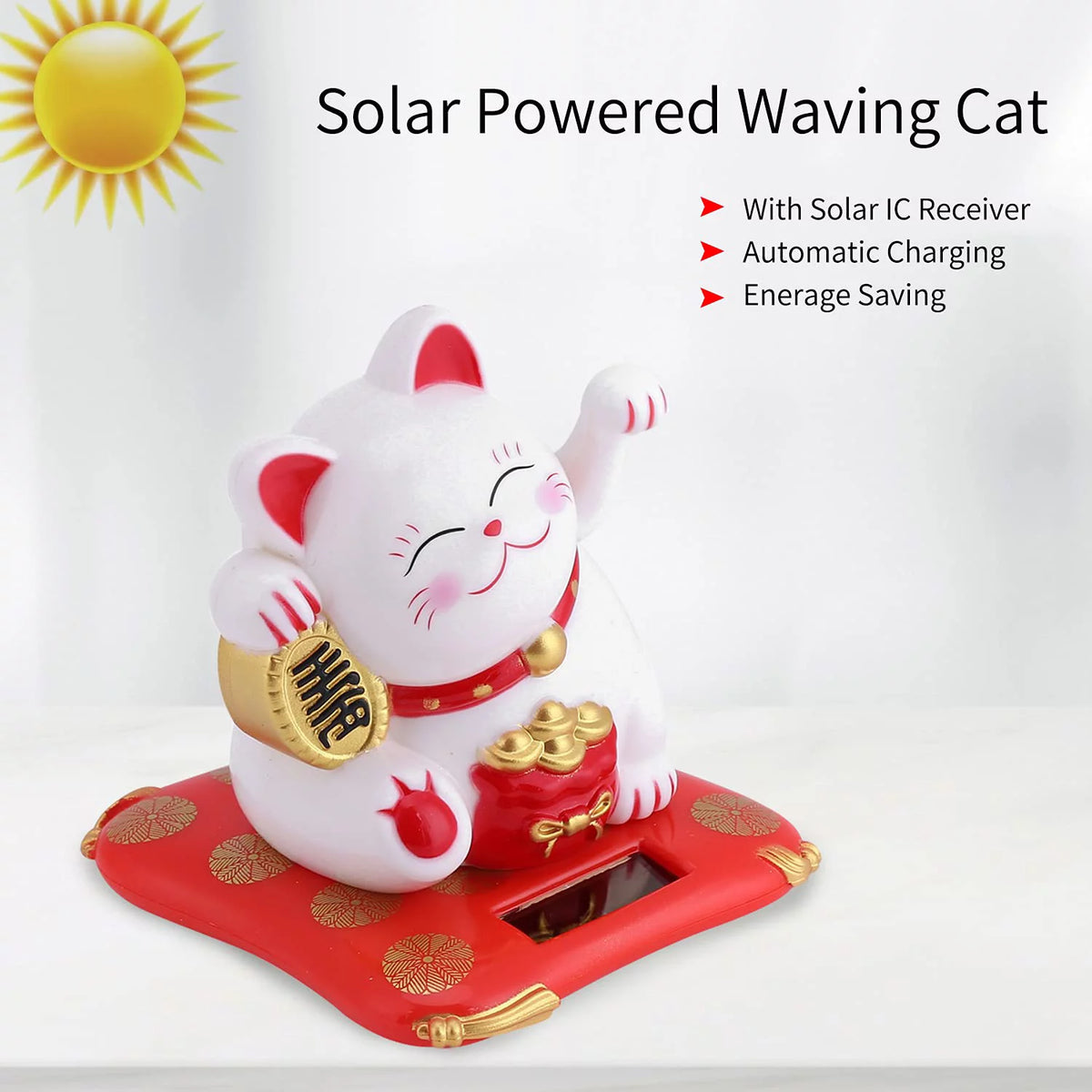 Solar Powered Dancing Toy Lucky Cat Waving Arm Maneki Neko 3 inch Set of 6 T978