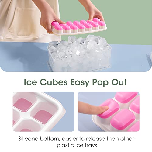 4 Pack Silicone Plastic Ice Cube Trays with Lid and Bin I647