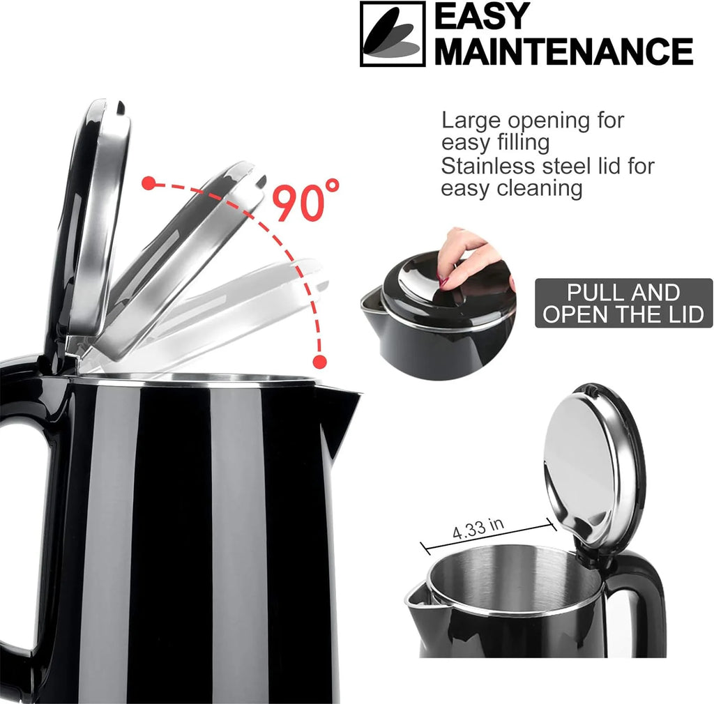 Stainless Steel Double Wall Electric Kettle 1.0L Black V49544