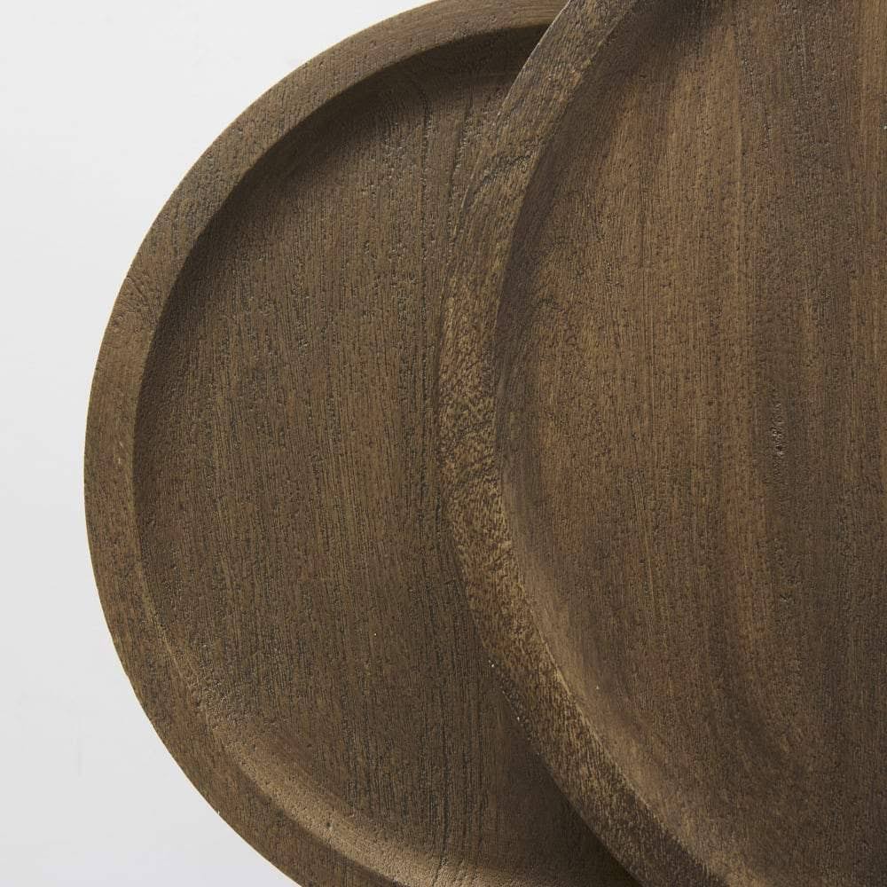 Light Brown Wood Round Nesting Side Tables Set of 2 Q712