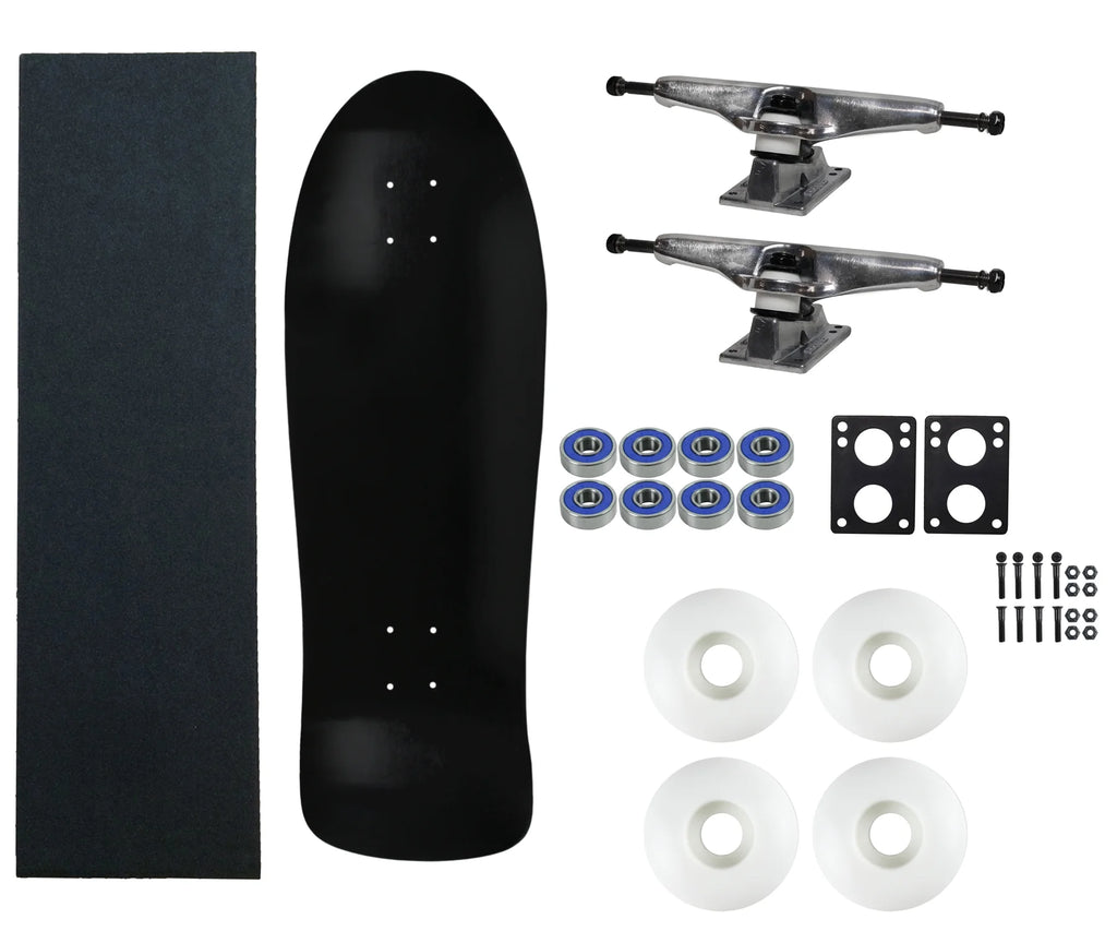 Black 30" Complete Skateboard with Hollow Silver Trucks and 58mm White Wheels C304446