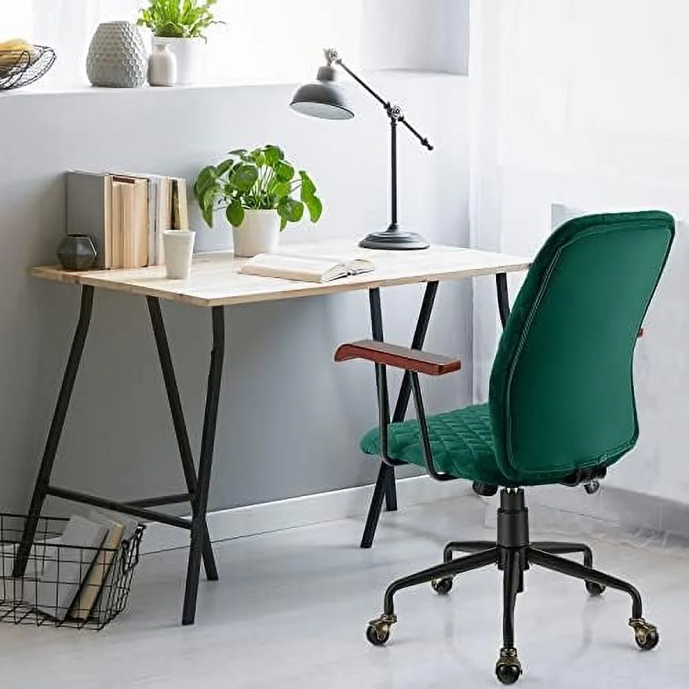 White Velvet Upholstered Office Chair with Rubber Wood Armrests S393