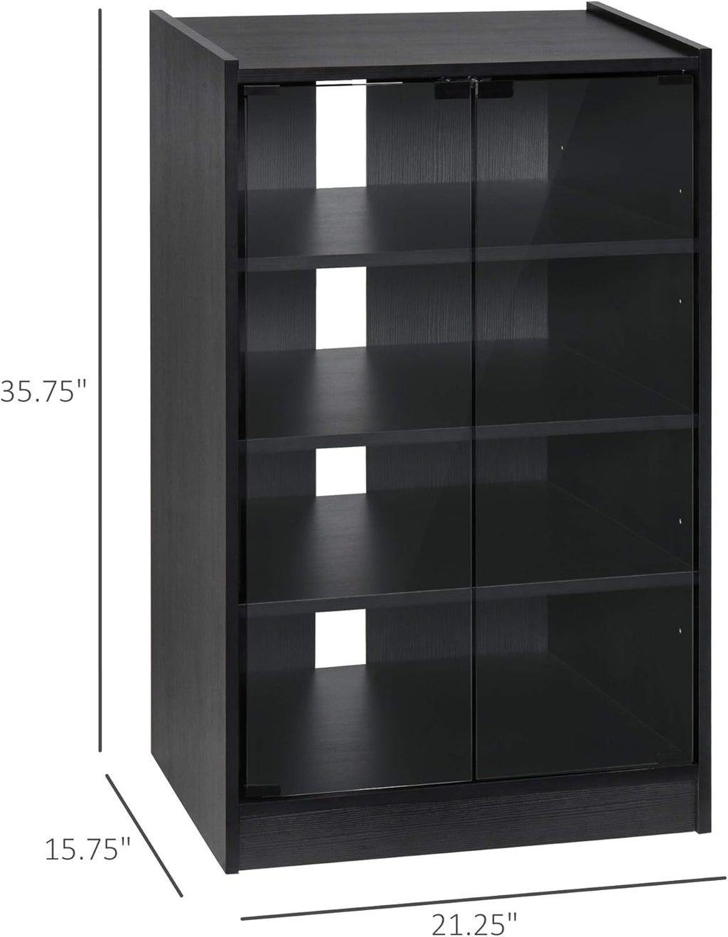 Black 5-Tier Media Stand Cabinet with Tempered Glass Doors K14898