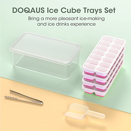 4 Pack Silicone Plastic Ice Cube Trays with Lid and Bin I647
