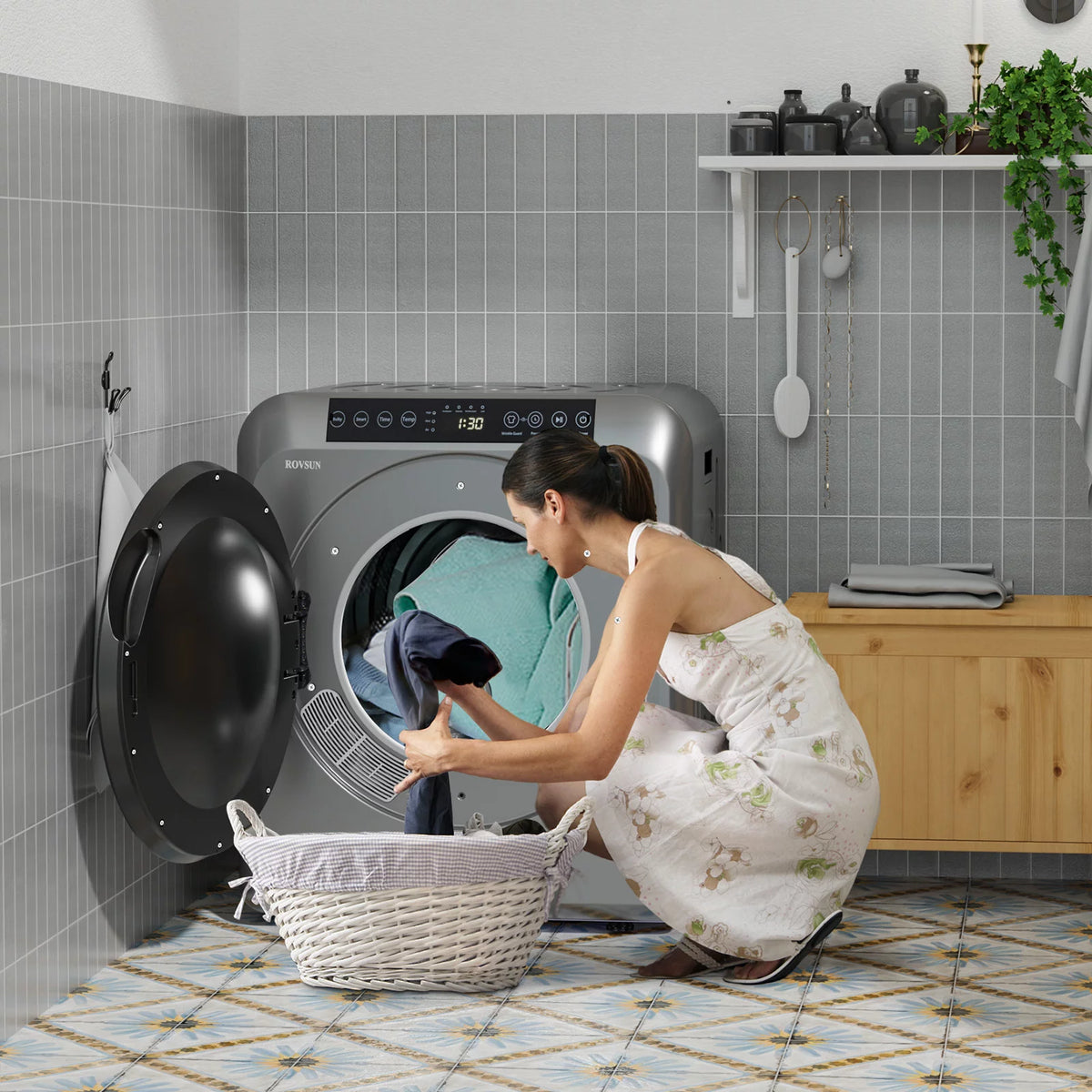 13.2LB Portable Electric Clothes Dryer, 3.5 Cu.Ft Front Load, Luxury Grey F216