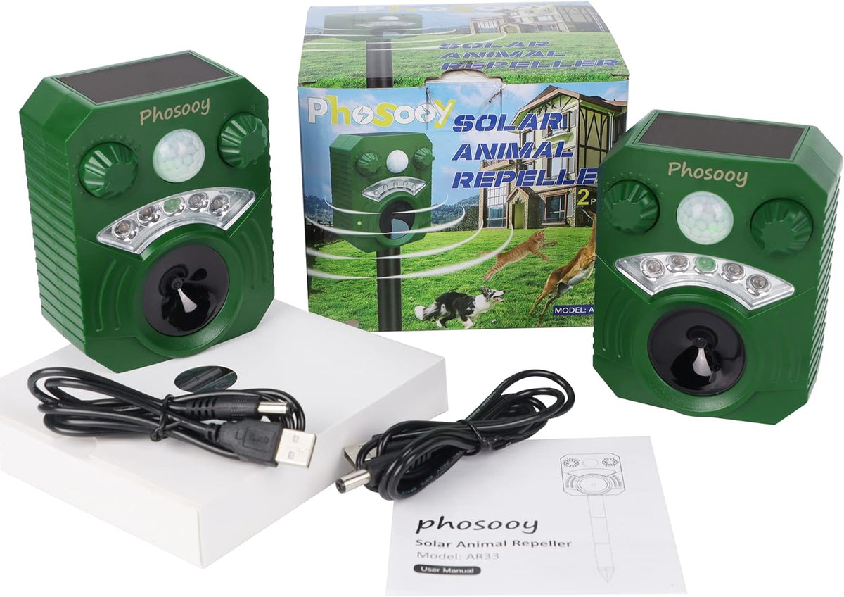 Waterproof Solar Ultrasonic Animal Repeller with Motion Activated LED Flashing Lights B991179