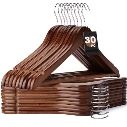 30-Pack Wooden Clothes Hangers with Rotatable Hook H177762