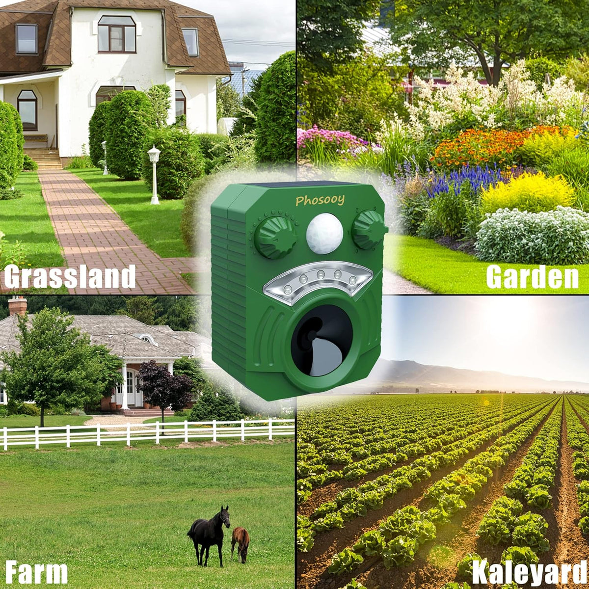 Waterproof Solar Ultrasonic Animal Repeller with Motion Activated LED Flashing Lights B991179