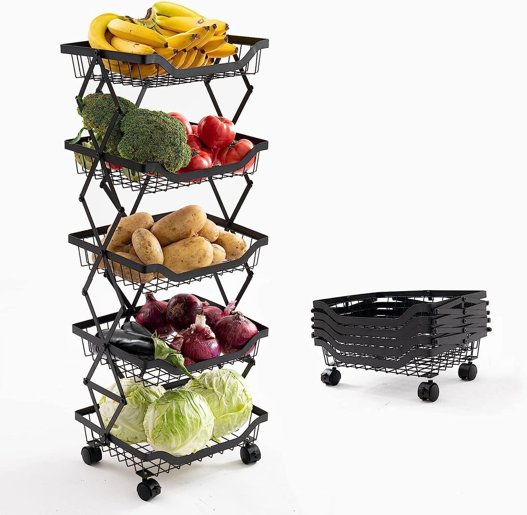 5 Tier Foldable Rolling Storage Cart with Lockable Wheels J9167