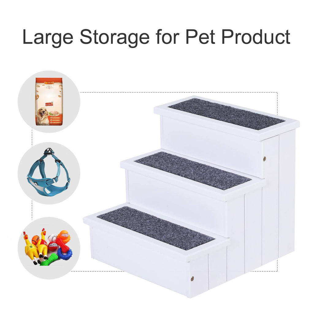 White 3 Step Wooden Non Slip Pet Stairs N14064