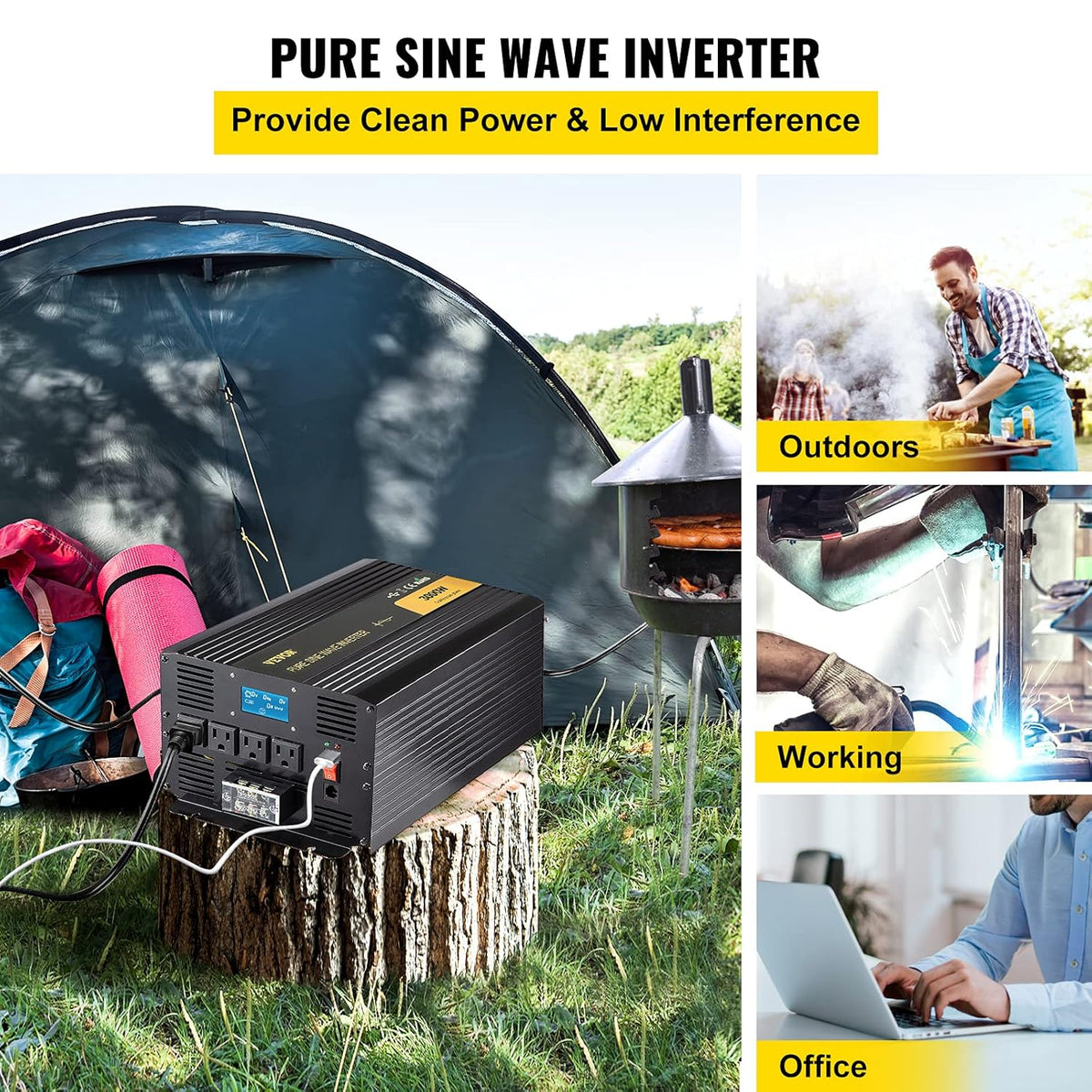 Pure Sine Wave Inverter 3000 Watt DC 24V to AC 120V with USB Port LCD Display Remote Controller and AC Outlets B9813