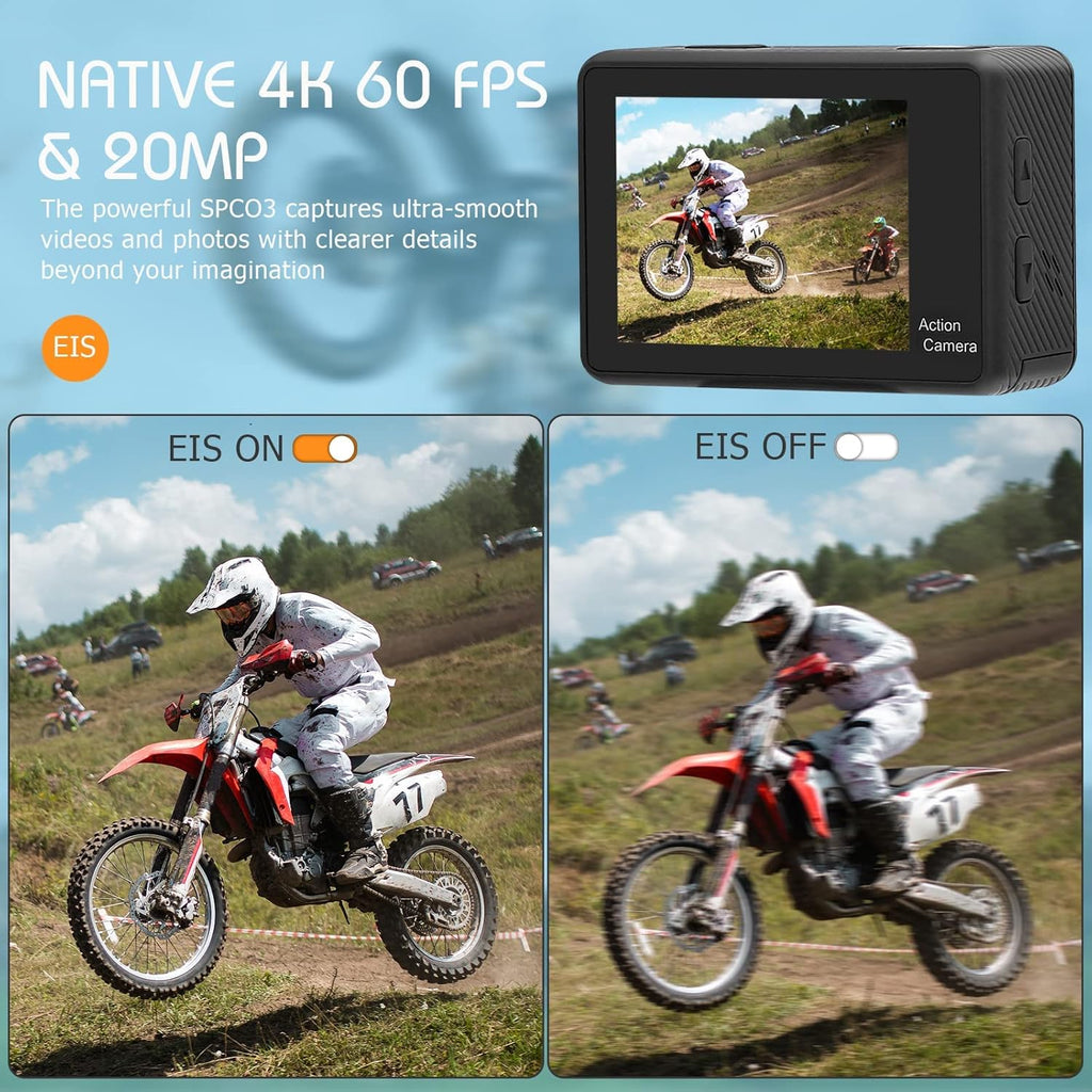 4K60FPS WiFi Dual Screen Action Camera 20MP Touch Screen EIS 170 Angle Wide 30m Waterproof 4X Zoom Sports Camera O713128