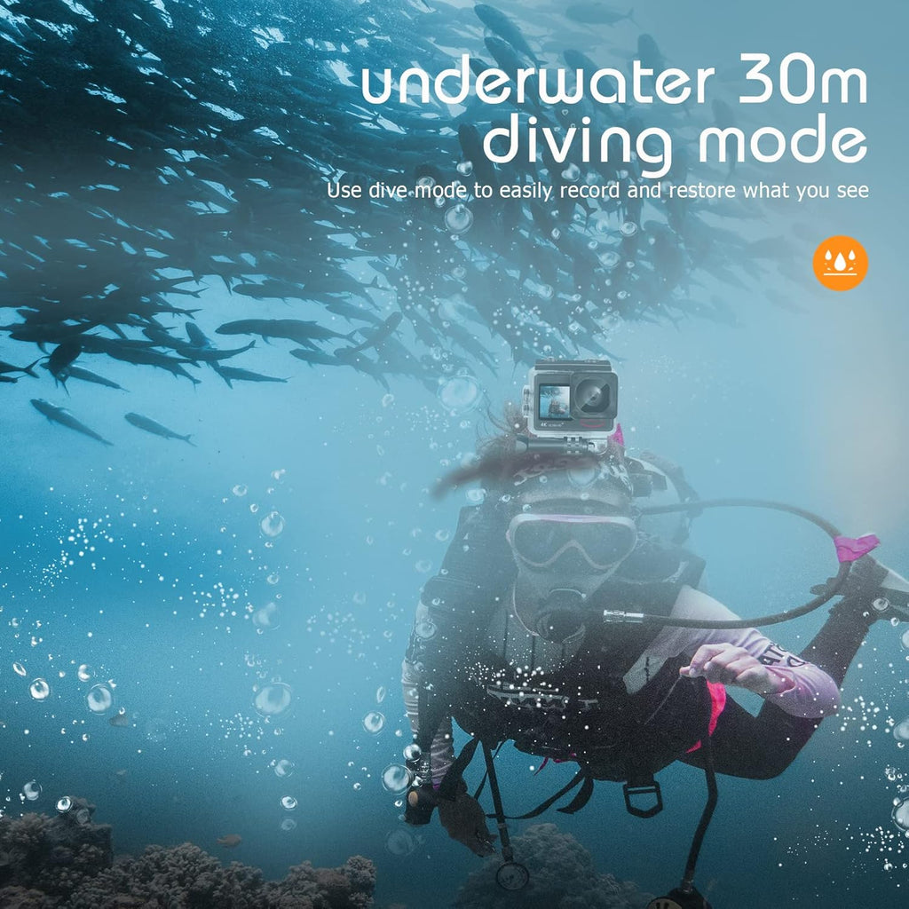 4K60FPS WiFi Dual Screen Action Camera 20MP Touch Screen EIS 170 Angle Wide 30m Waterproof 4X Zoom Sports Camera O713128