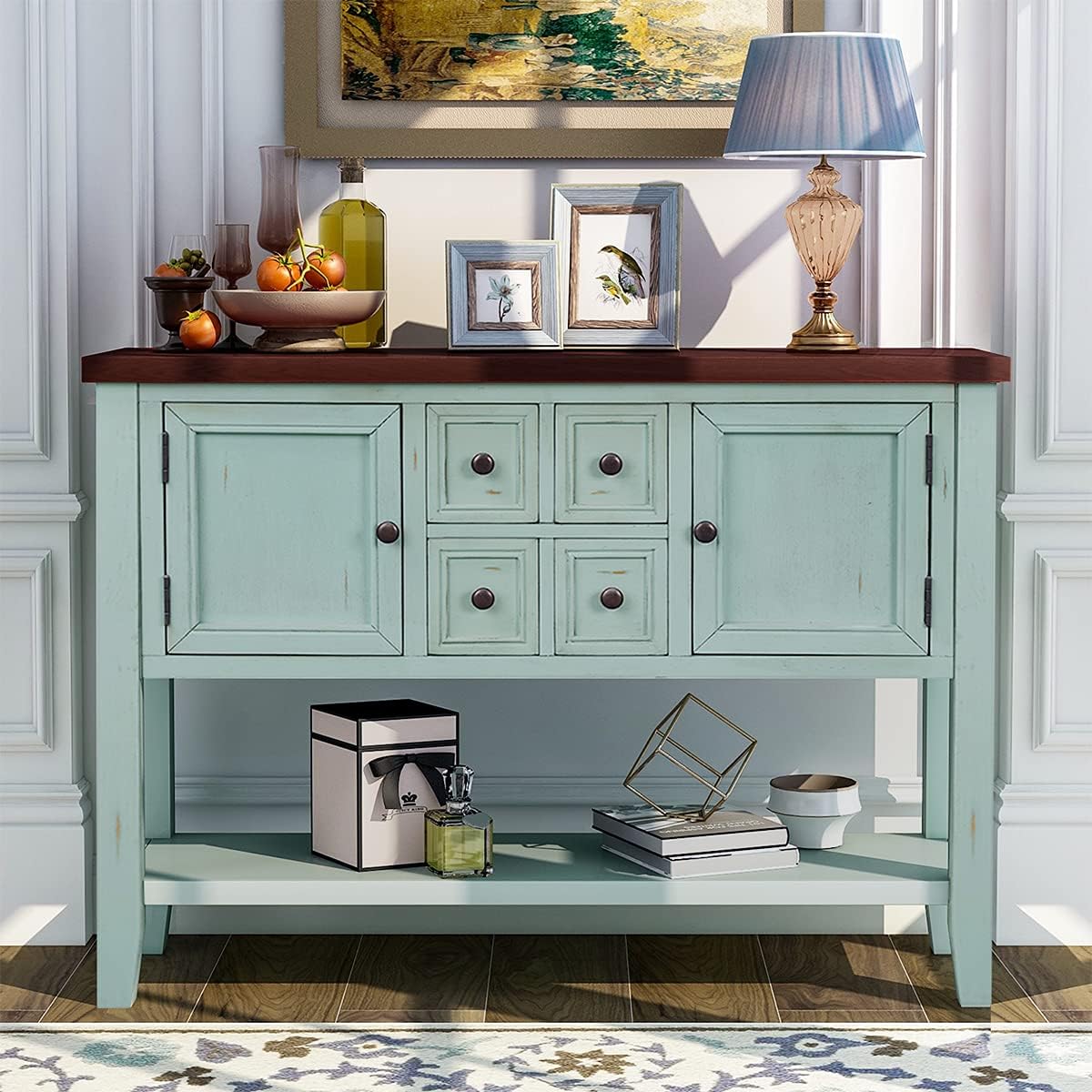 Solid Wood Console Table with 3 Drawers, 2 Cabinet and 1 Shelf W15390
