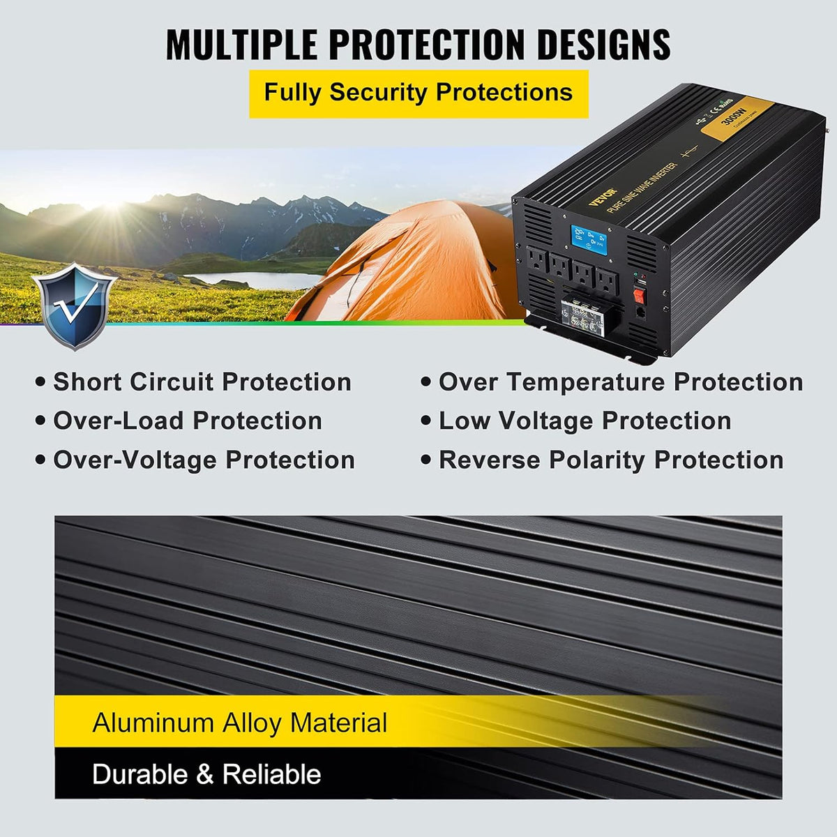 Pure Sine Wave Inverter 3000 Watt DC 24V to AC 120V with USB Port LCD Display Remote Controller and AC Outlets B9813