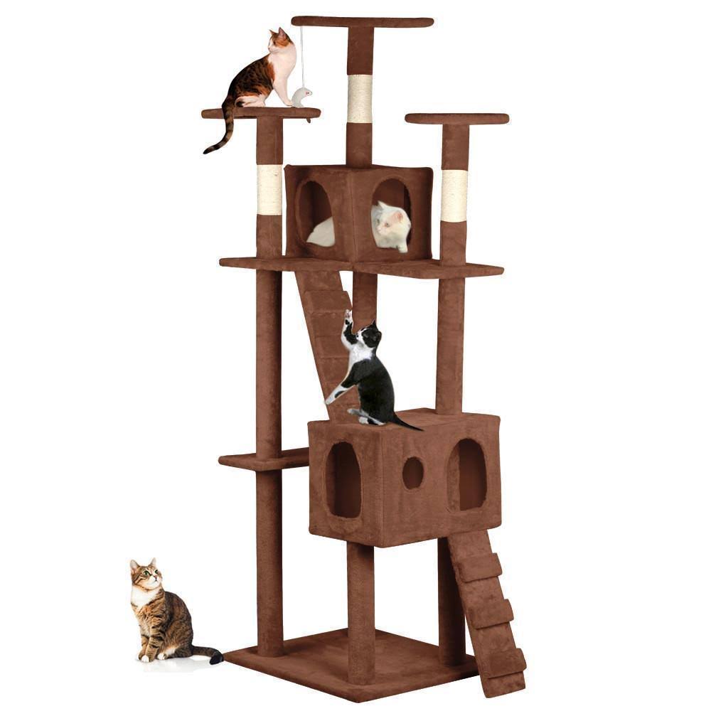 Brown Cat Tree Scratcher Play House Condo Furniture I994
