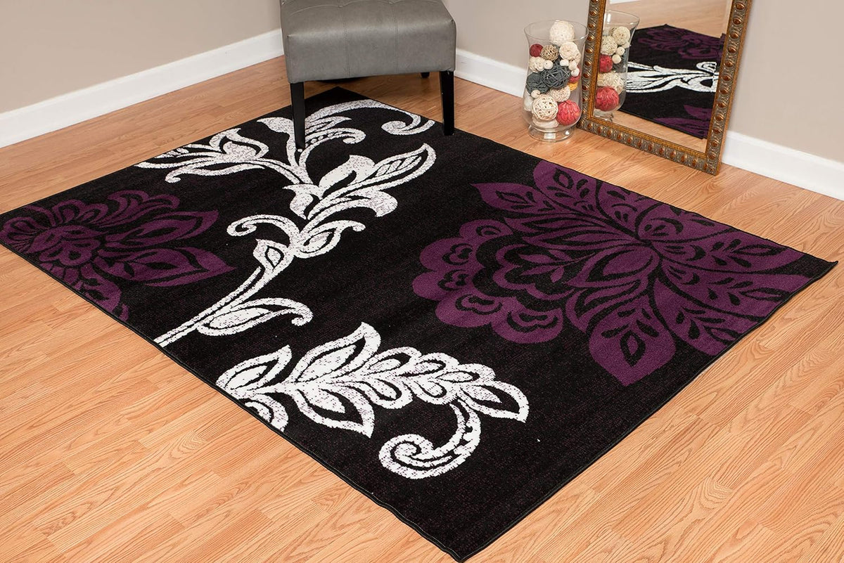 Plum Polypropylene Rug with Floral Pattern N555149