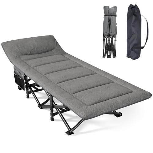 Grey Folding Cot Bed with Built-in Mattress and Pillow and Carry Bag M586