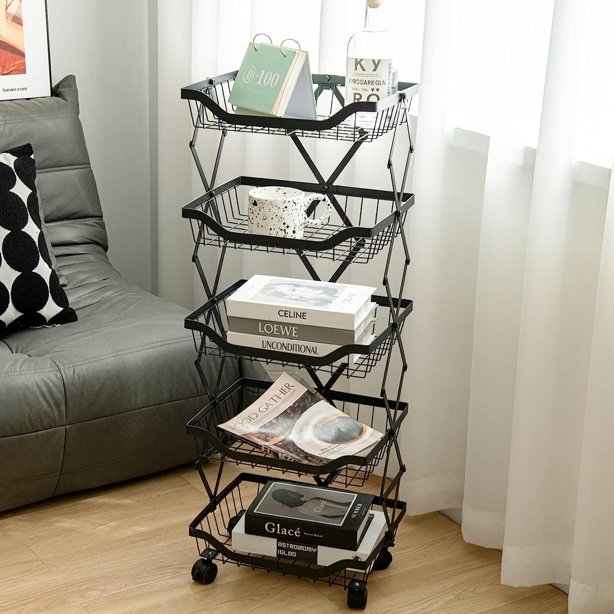 5 Tier Foldable Rolling Storage Cart with Lockable Wheels J9167
