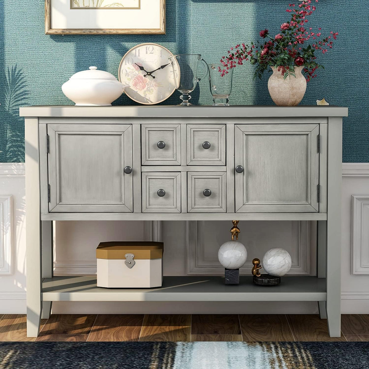 Solid Wood Console Table with 3 Drawers, 2 Cabinet and 1 Shelf W15390