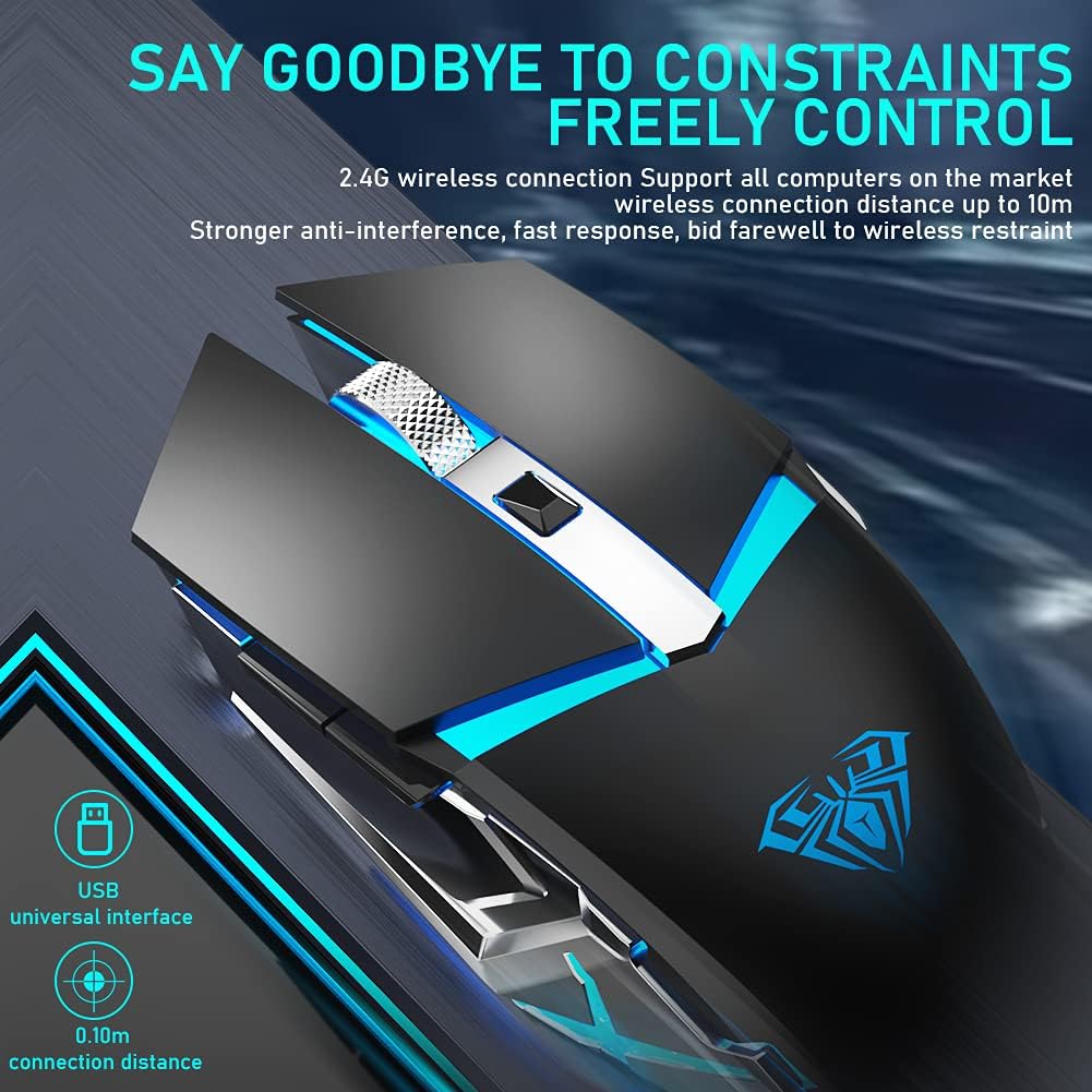 LED Wireless Gaming Mouse, 2.4G Rechargeable Ergonomic Optical, Black Pack of 2 A391540
